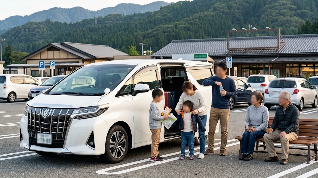 【イメージ図】両親を含む家族6人で石川県にある実家方面へ出かけた際、レンタカーでアルファードを借りました。