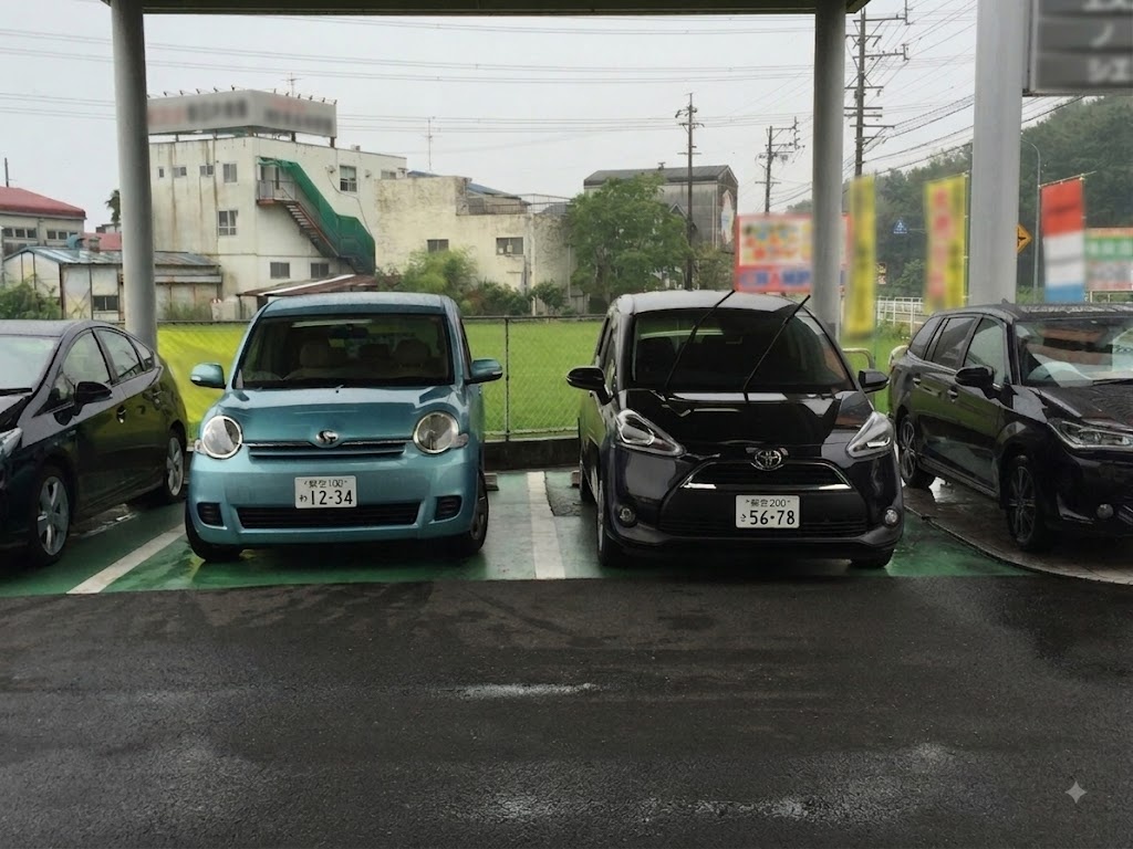 水色と黒、2台のシエンタが並んで駐車している様子